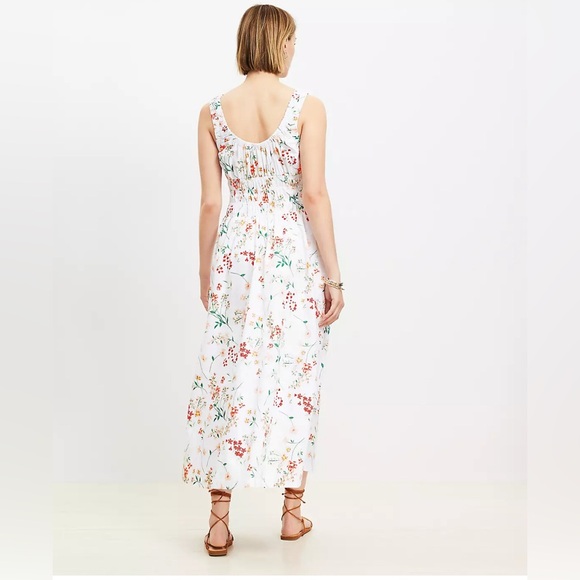 LOFT Floral Poplin Smocked Maxi Pocket Dress, Size XL - Picture 2 of 9